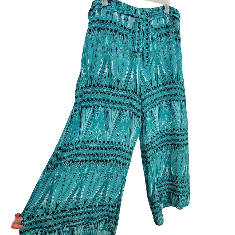 Heartsoul Plus Teal Black Geometric Wide Leg Palazzo Pants 3X